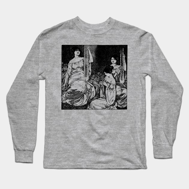 Vintage Greek Women Musicians illustration Long Sleeve T-Shirt by AltrusianGrace